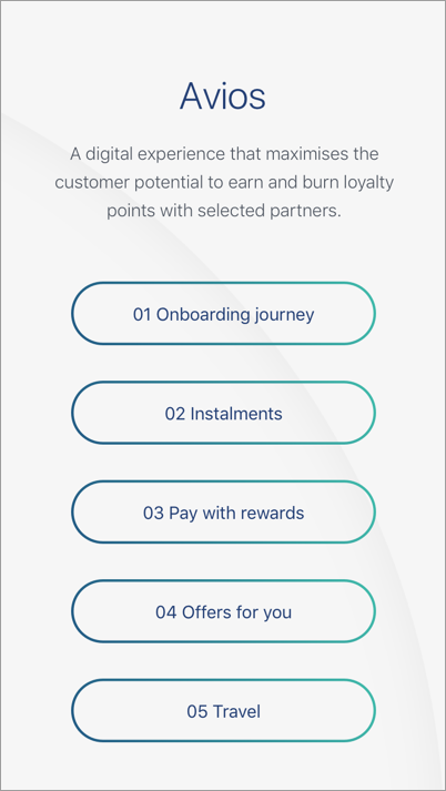 avios app menu screen